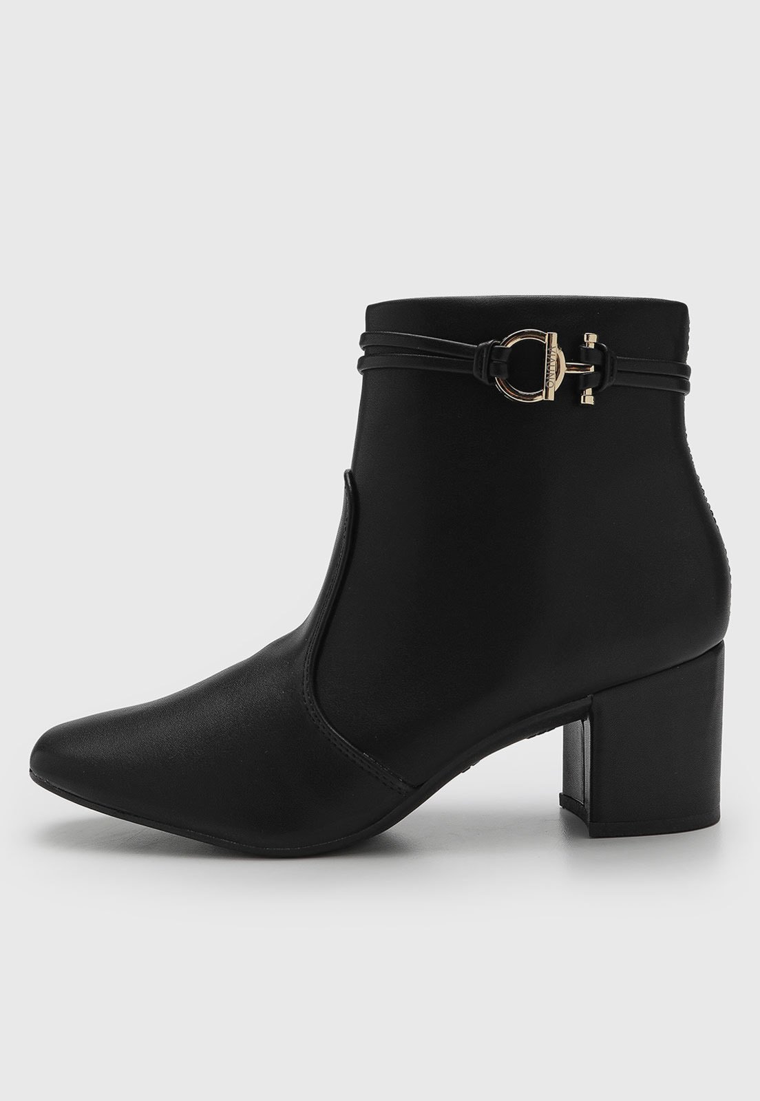 Bota Feminina VIA UNO Cano Baixo Salto Quadrado Detalhe Fivela Preta